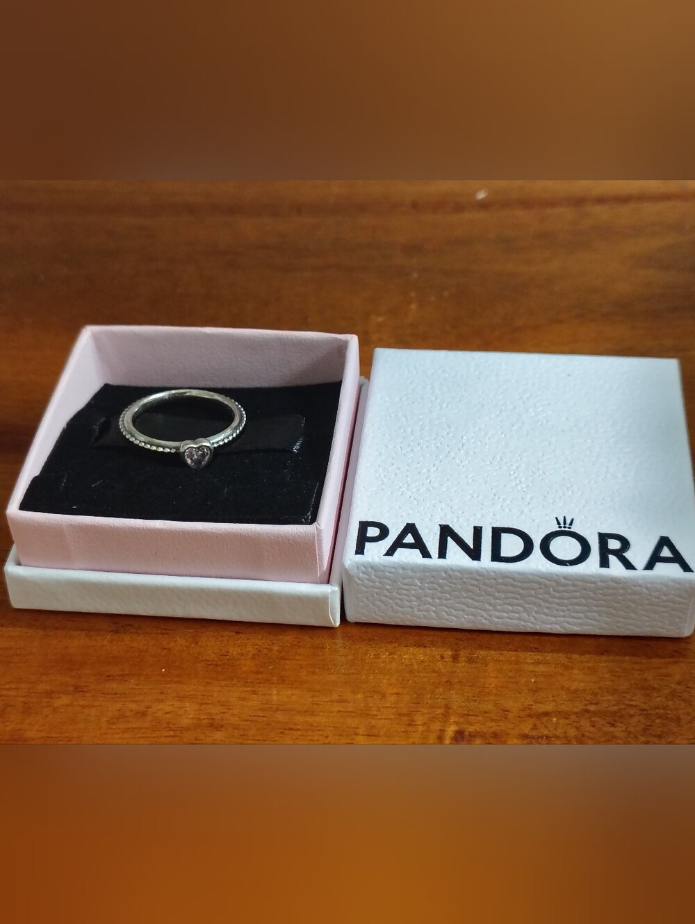 Pandora Silver Heart Ring with Pink Stone